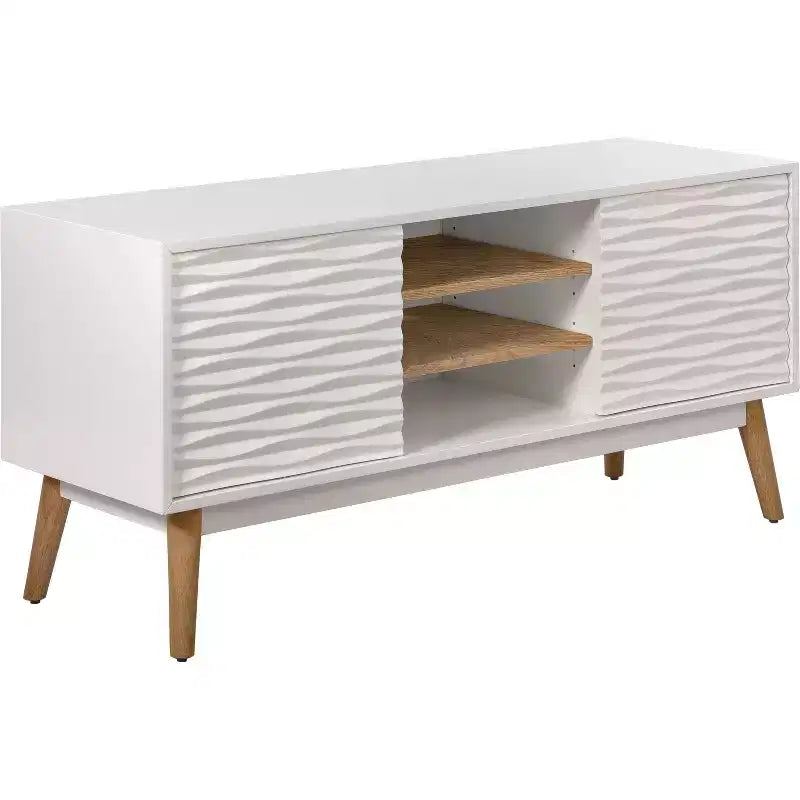 Meuble TV Aurie blanc français – Adore Decor : Géométrique, Rangement, Convient aux téléviseurs jusqu'à 55 po
