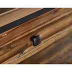 Console en bois rustique Claremont avec deux tiroirs et étagère basse brun foncé - Meubles Alaterre : Style industriel, cadre en métal, rangement d'entrée