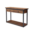 Console en bois rustique Claremont avec deux tiroirs et étagère basse brun foncé - Meubles Alaterre : Style industriel, cadre en métal, rangement d'entrée