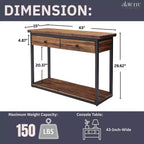 Console en bois rustique Claremont avec deux tiroirs et étagère basse brun foncé - Meubles Alaterre : Style industriel, cadre en métal, rangement d'entrée