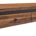 Console en bois rustique Claremont avec deux tiroirs et étagère basse brun foncé - Meubles Alaterre : Style industriel, cadre en métal, rangement d'entrée
