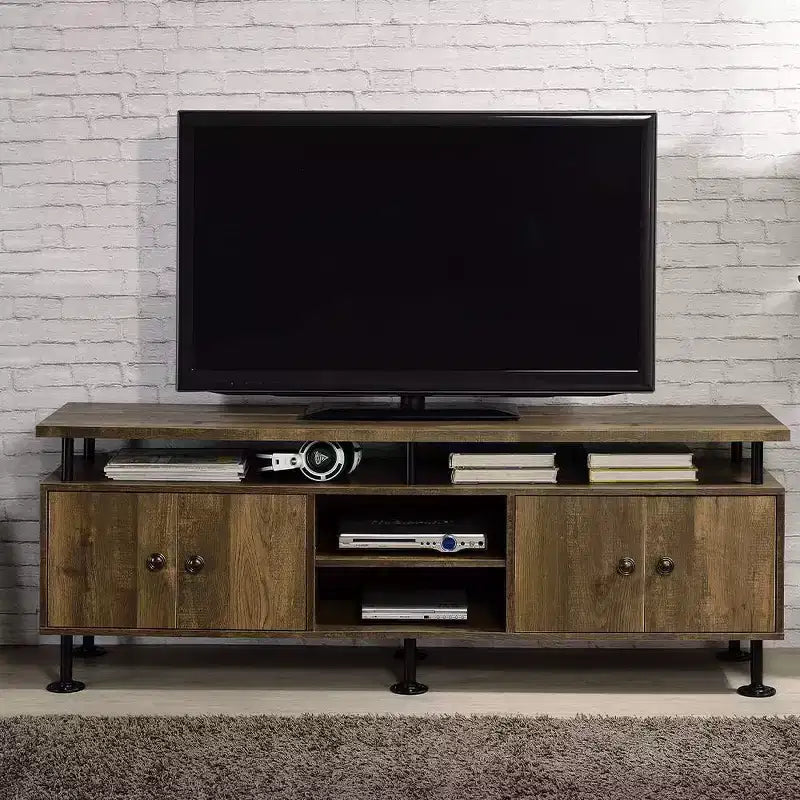 Meuble TV Ensata II d'Acme Furniture pour téléviseurs jusqu'à 60", finition Chêne rustique/Noir