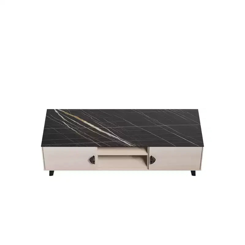 Meuble TV Haley 55,10" Manhattan Comfort pour TV jusqu'à 46" Blanc/Marbre Noir