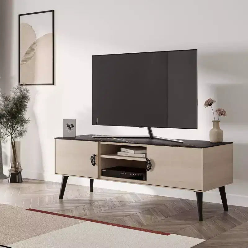 Meuble TV Haley 55,10" Manhattan Comfort pour TV jusqu'à 46" Blanc/Marbre Noir