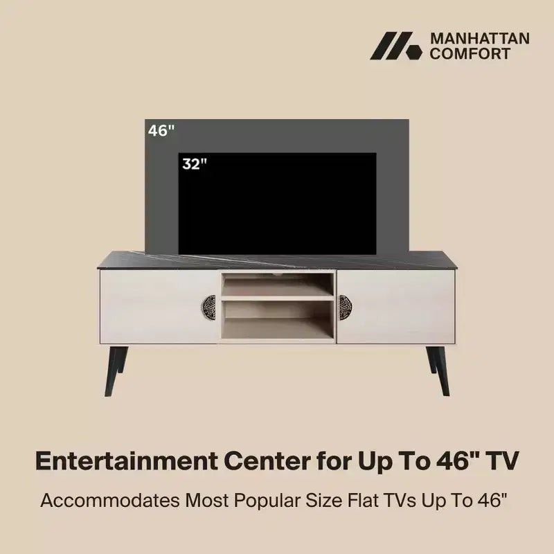 Meuble TV Haley 55,10" Manhattan Comfort pour TV jusqu'à 46" Blanc/Marbre Noir