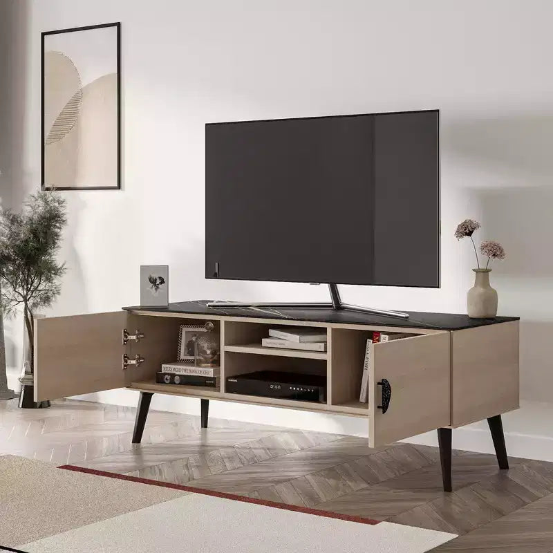 Meuble TV Haley 55,10" Manhattan Comfort pour TV jusqu'à 46" Blanc/Marbre Noir