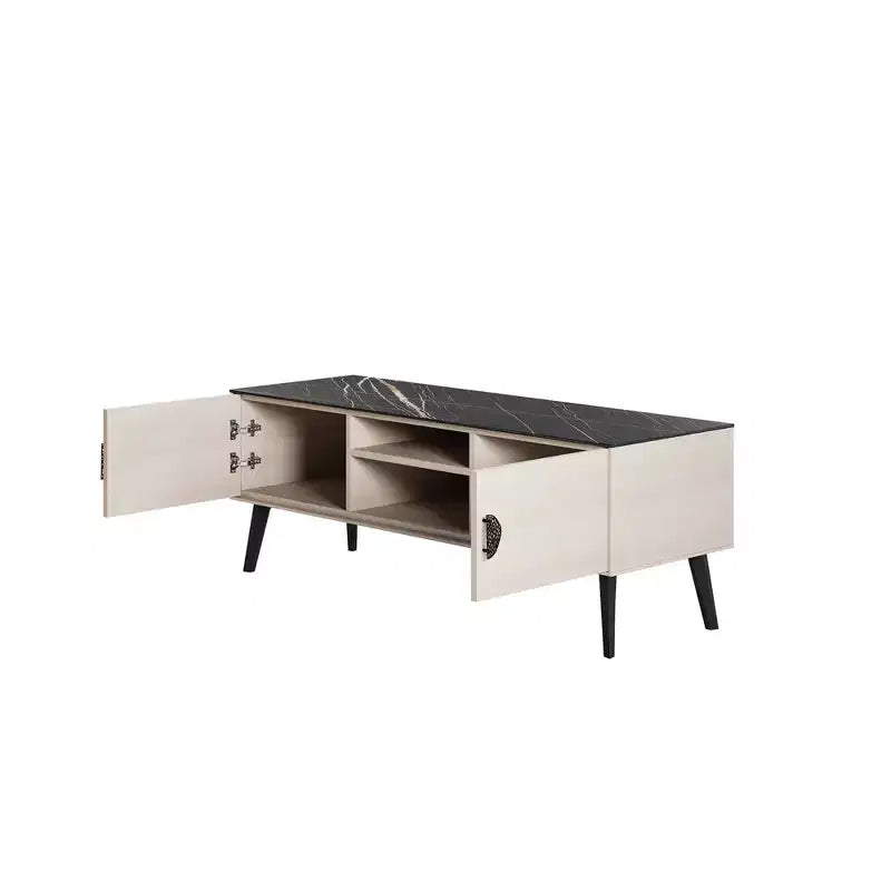Meuble TV Haley 55,10" Manhattan Comfort pour TV jusqu'à 46" Blanc/Marbre Noir
