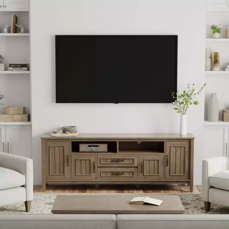 Meuble TV Rowan 72 po pour téléviseurs jusqu'à 80 po, brun fumé - Wyndenhall : Console multimédia contemporaine avec tiroirs