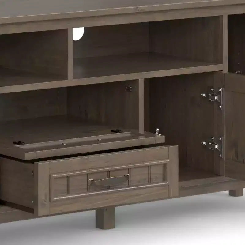 Meuble TV Rowan 72 po pour téléviseurs jusqu'à 80 po, brun fumé - Wyndenhall : Console multimédia contemporaine avec tiroirs