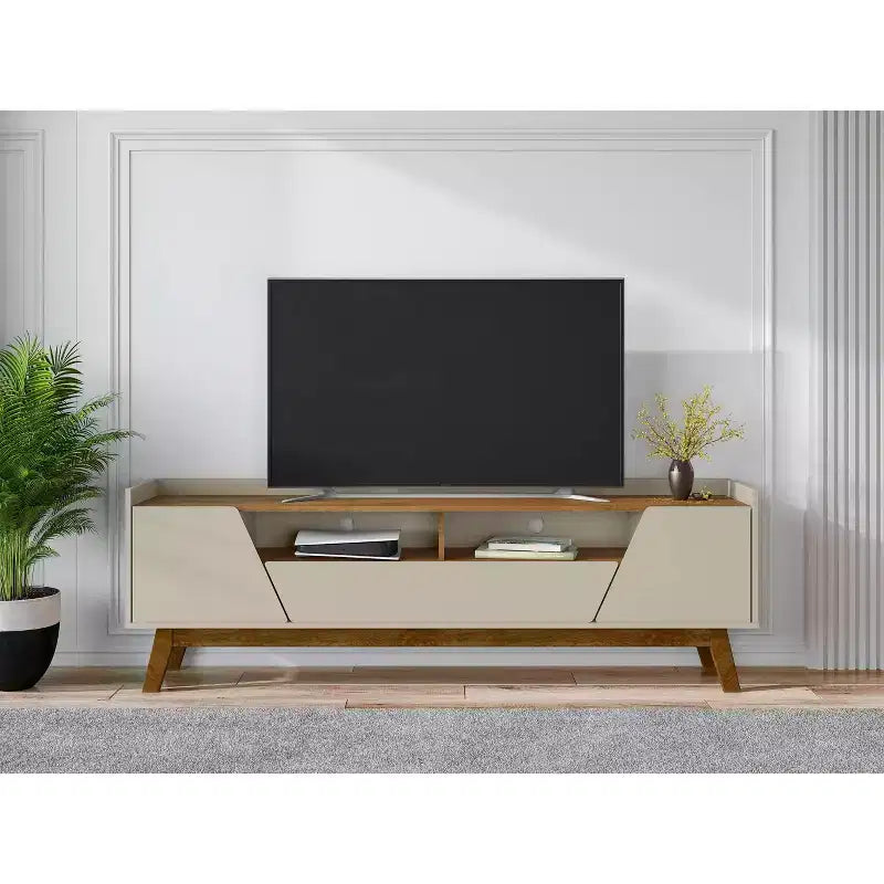 Manhattan Comfort Meuble TV Marcus Mid-Century Moderne 4 Étagères pour TV jusqu'à 70" Beige - Manhattan Comfort : Meuble console multimédia avec rangement