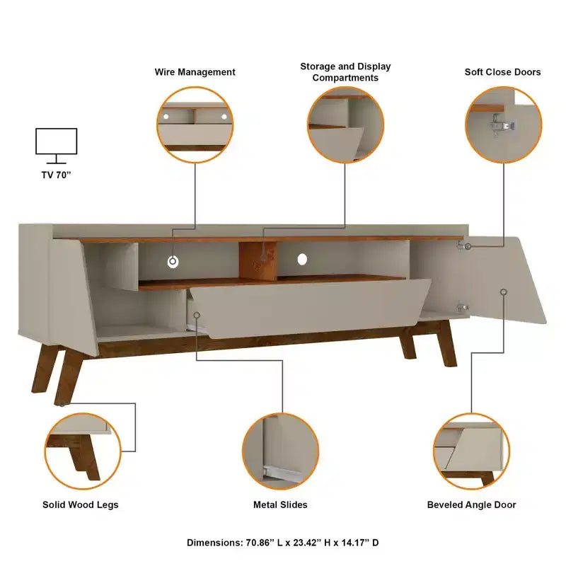Manhattan Comfort Meuble TV Marcus Mid-Century Moderne 4 Étagères pour TV jusqu'à 70" Beige - Manhattan Comfort : Meuble console multimédia avec rangement