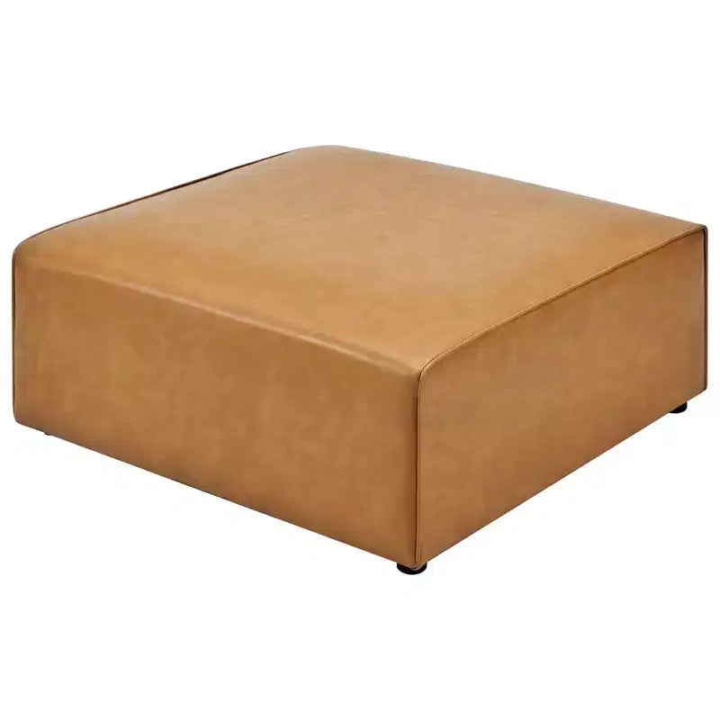 Pouf en cuir végétalien Mingle, velours camel - Modway : Siège rembourré carré moderne, similicuir, cadre en bois, 94 x 94 x 39,4 cm