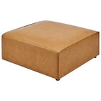 Pouf en cuir végétalien Mingle, velours camel - Modway : Siège rembourré carré moderne, similicuir, cadre en bois, 94 x 94 x 39,4 cm