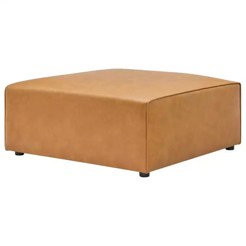 Pouf en cuir végétalien Mingle, velours camel - Modway : Siège rembourré carré moderne, similicuir, cadre en bois, 94 x 94 x 39,4 cm