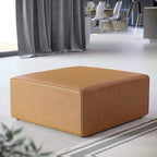 Pouf en cuir végétalien Mingle, velours camel - Modway : Siège rembourré carré moderne, similicuir, cadre en bois, 94 x 94 x 39,4 cm