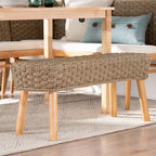bali & pari Banc d'appoint Denver en jonc de mer naturel et bois d'acacia marron clair/marron naturel : Meuble d'entrée fabriqué à la main