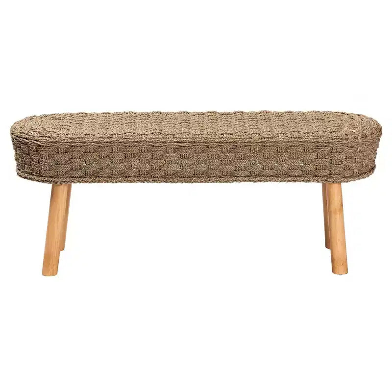 bali & pari Banc d'appoint Denver en jonc de mer naturel et bois d'acacia marron clair/marron naturel : Meuble d'entrée fabriqué à la main