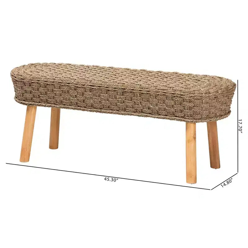 bali & pari Banc d'appoint Denver en jonc de mer naturel et bois d'acacia marron clair/marron naturel : Meuble d'entrée fabriqué à la main