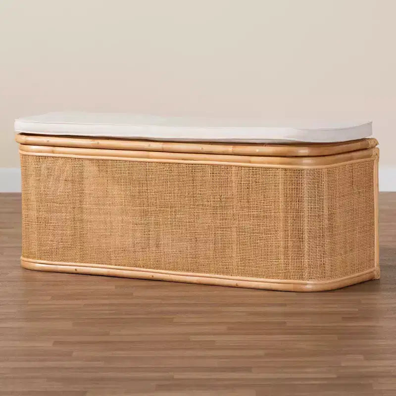 bâli & pari Banc de rangement Ishana en rotin naturel, naturel/blanc : Polyester rembourré, cadre en contreplaqué, aucun assemblage requis