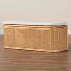 bâli & pari Banc de rangement Ishana en rotin naturel, naturel/blanc : Polyester rembourré, cadre en contreplaqué, aucun assemblage requis