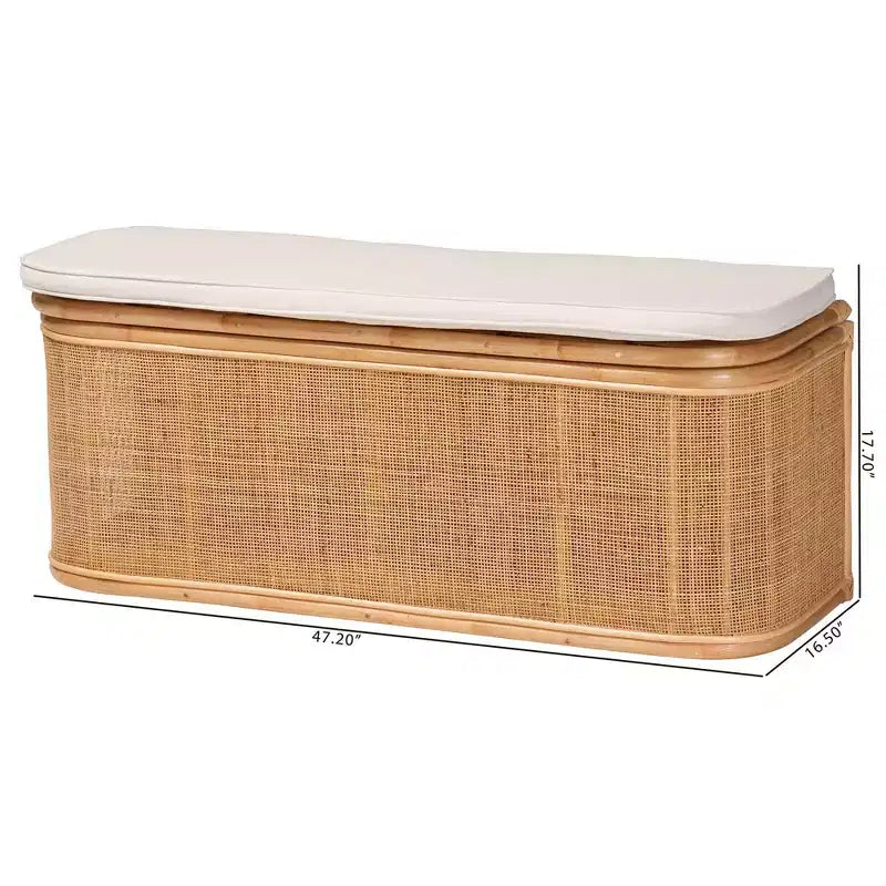 bâli & pari Banc de rangement Ishana en rotin naturel, naturel/blanc : Polyester rembourré, cadre en contreplaqué, aucun assemblage requis