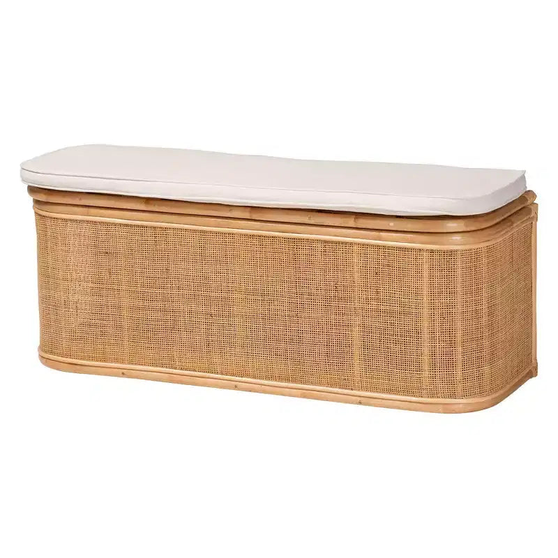 bâli & pari Banc de rangement Ishana en rotin naturel, naturel/blanc : Polyester rembourré, cadre en contreplaqué, aucun assemblage requis