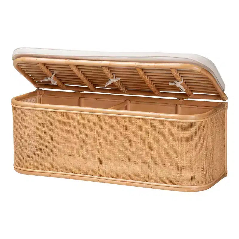bâli & pari Banc de rangement Ishana en rotin naturel, naturel/blanc : Polyester rembourré, cadre en contreplaqué, aucun assemblage requis