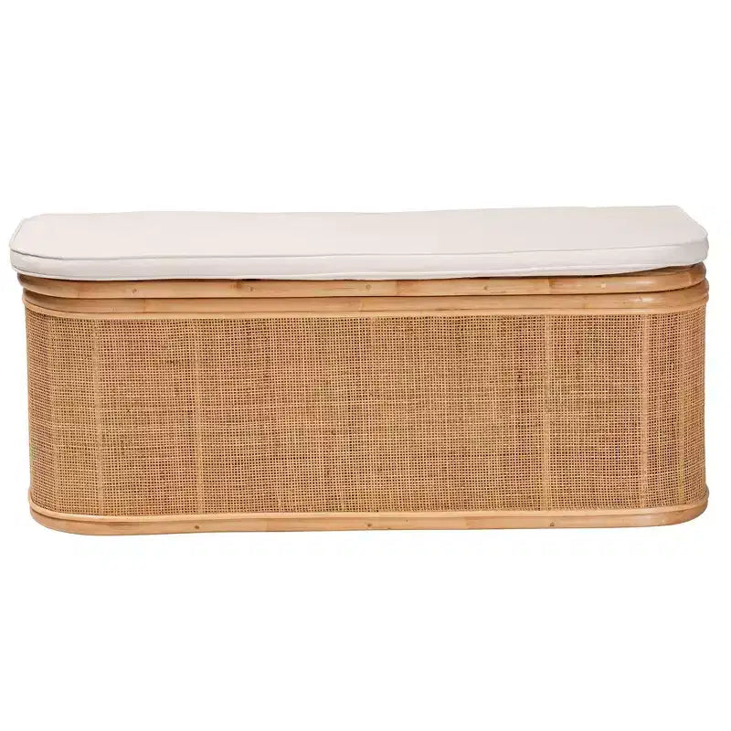 bâli & pari Banc de rangement Ishana en rotin naturel, naturel/blanc : Polyester rembourré, cadre en contreplaqué, aucun assemblage requis
