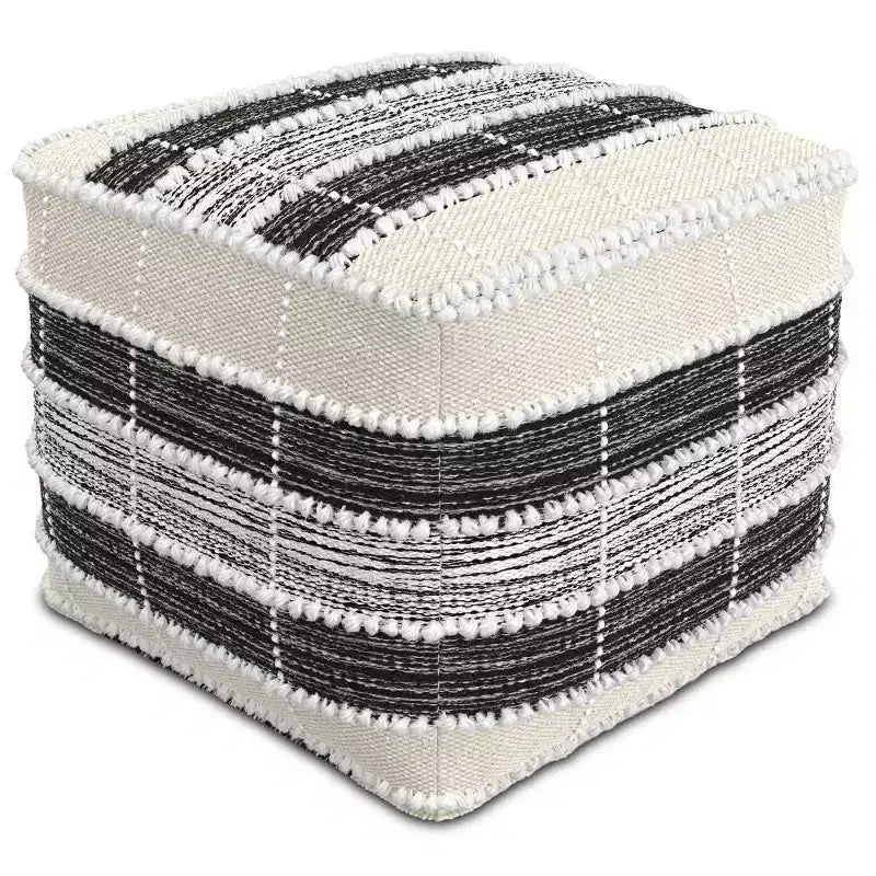 Highland Square Pouf White/Beige/Black - WyndenHall: Indoor/Outdoor, UV Resistant, 250lb Capacity