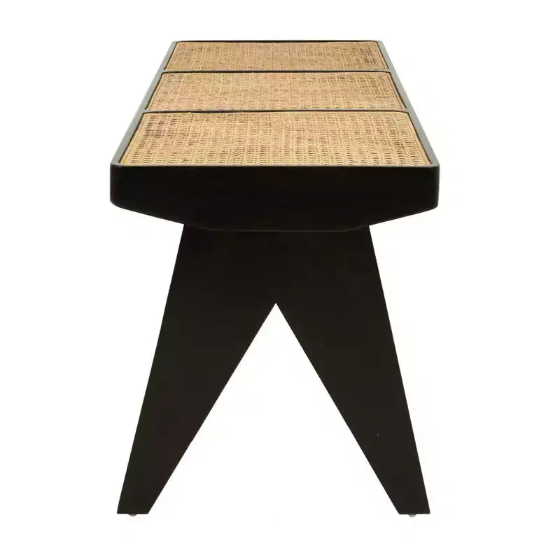 East at Main 55" Franco Banc Noir : Rotin tressé à la main, base en bois de manguier, forme rectangulaire, non capitonné