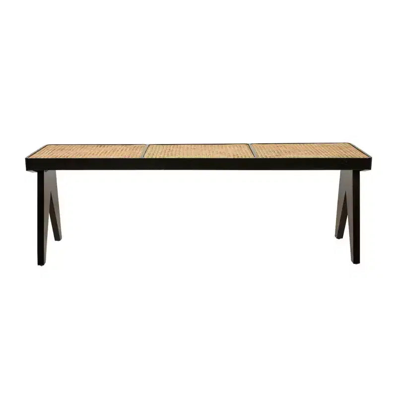 East at Main 55" Franco Banc Noir : Rotin tressé à la main, base en bois de manguier, forme rectangulaire, non capitonné