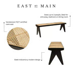 East at Main 55" Franco Banc Noir : Rotin tressé à la main, base en bois de manguier, forme rectangulaire, non capitonné