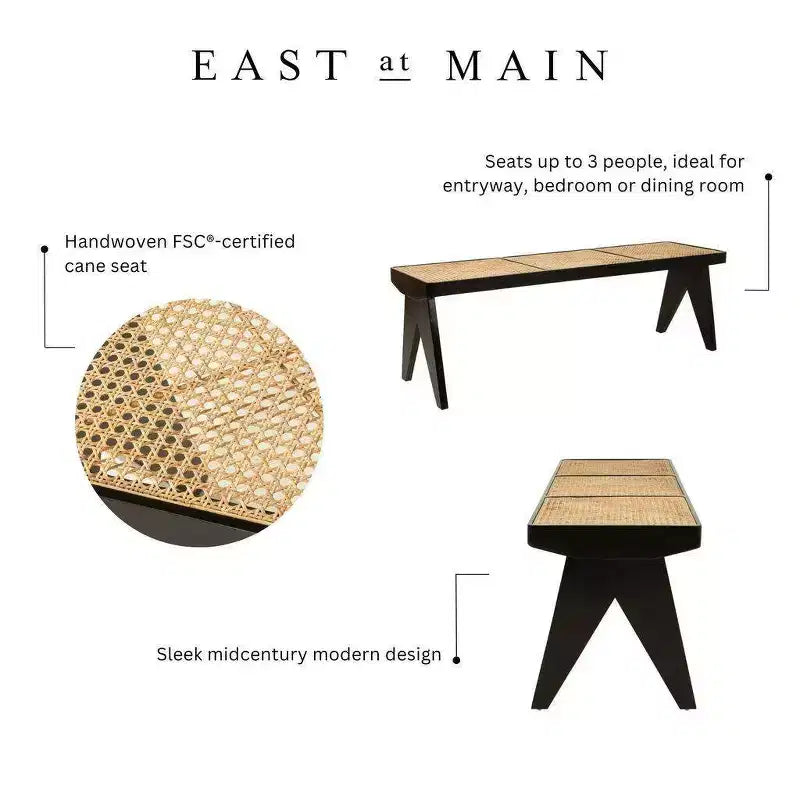 East at Main 55" Franco Banc Noir : Rotin tressé à la main, base en bois de manguier, forme rectangulaire, non capitonné