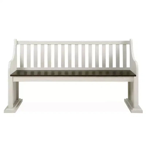 18" Joanna Bench with Back Dark Brown/Ivory - Steve Silver Co.: Farmhouse Style, Hardwood Frame, Two-Tone Finish, 2-Seater