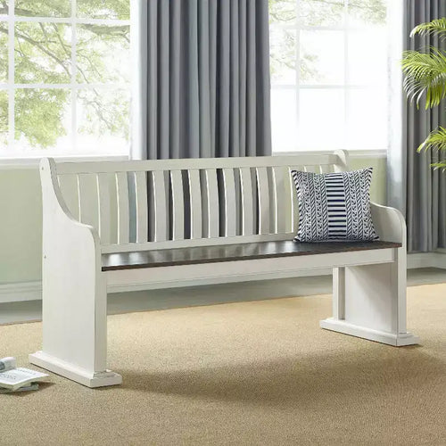 Banc Joanna 18" avec dossier marron foncé/ivoire - Steve Silver Co. : Style campagnard, cadre en bois massif, finition bicolore, 2 places