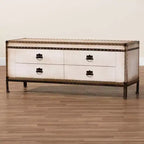 Banc de rangement Baxton Studio Heaton en toile avec 4 tiroirs Beige/Café/Noir