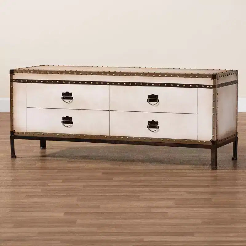 Banc de rangement Baxton Studio Heaton en toile avec 4 tiroirs Beige/Café/Noir