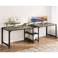 LITTLE TREE 90.55" Double Desk with Storage Shelf Gray/Black
