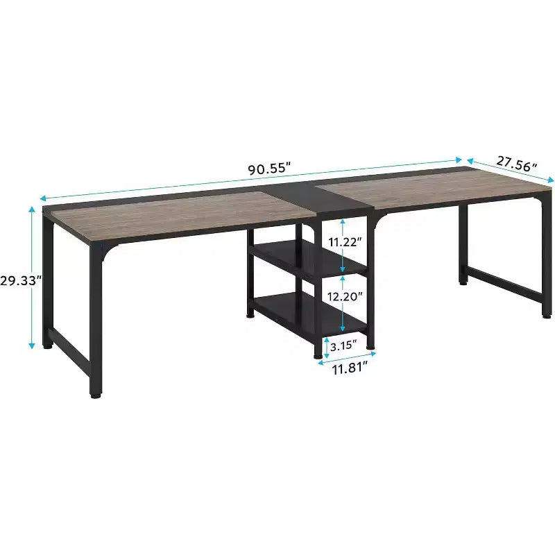 LITTLE TREE Bureau double 229,9 cm avec étagère de rangement Gris/Noir