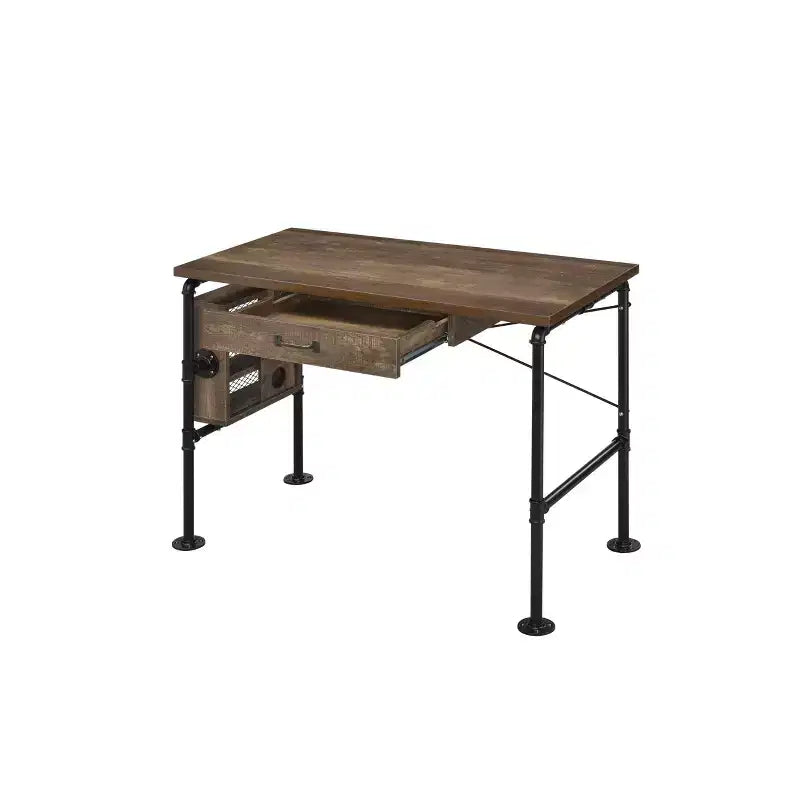 Bureau Endang Chêne Vieilli/Noir - Acme Furniture : Cadre métallique, surface de 99 cm peu encombrante