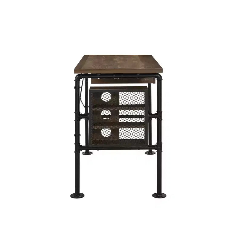 Bureau Endang Chêne Vieilli/Noir - Acme Furniture : Cadre métallique, surface de 99 cm peu encombrante