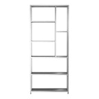 miBasics 90.5" Suncroft Glass Shelf Accent Bookcase Chrome: Luxury Glam Style, 7-Tier, Metallic Finish