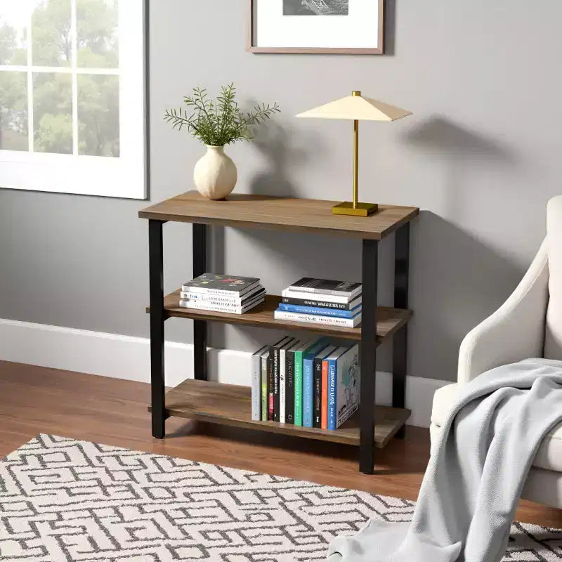 Étagère à 2 tablettes Pomona 31" en métal et bois massif naturel - Meubles Alaterre