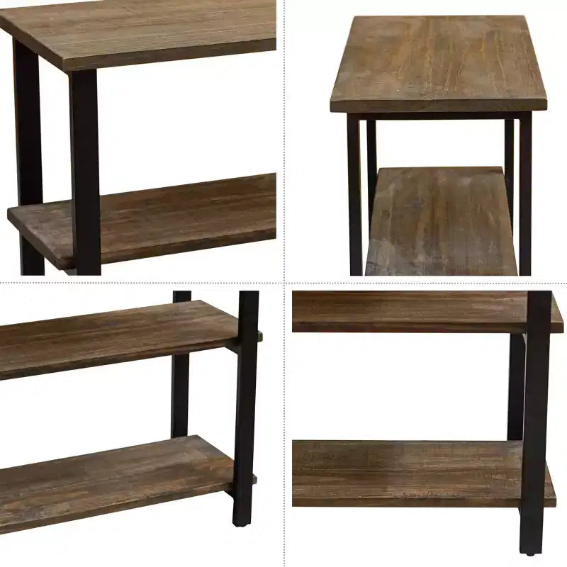Étagère à 2 tablettes Pomona 31" en métal et bois massif naturel - Meubles Alaterre