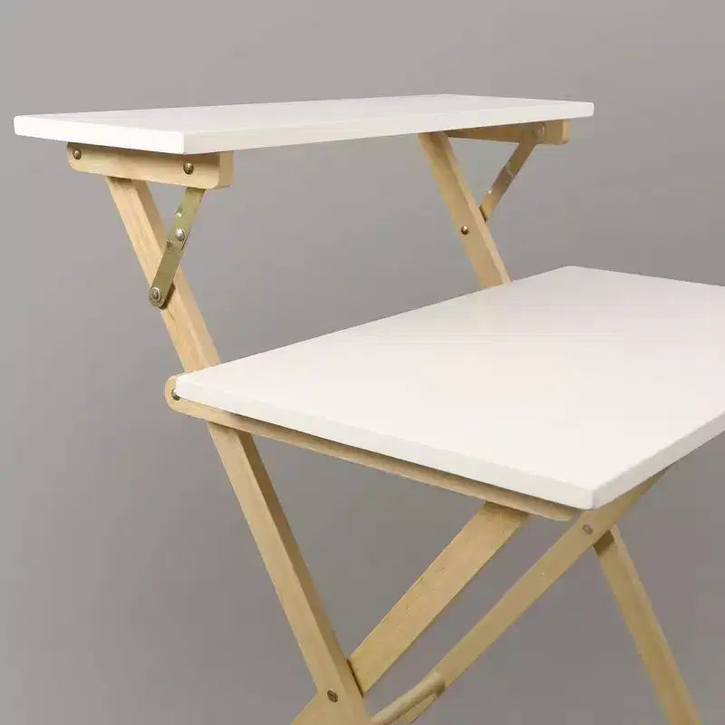Bureau portable pliable 2 niveaux en bois massif Blanc/Naturel - Flora Home