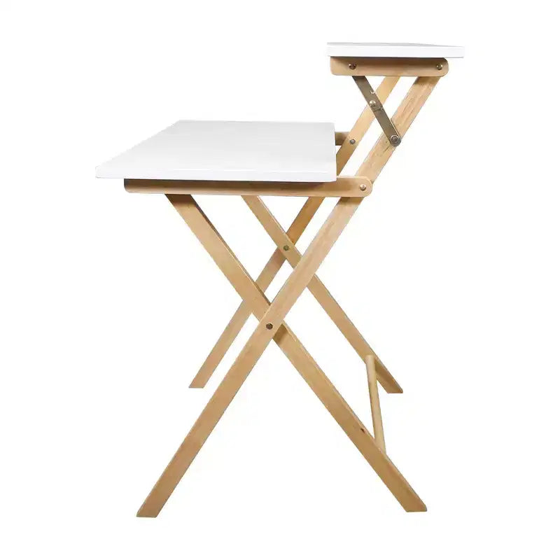 Bureau portable pliable 2 niveaux en bois massif Blanc/Naturel - Flora Home