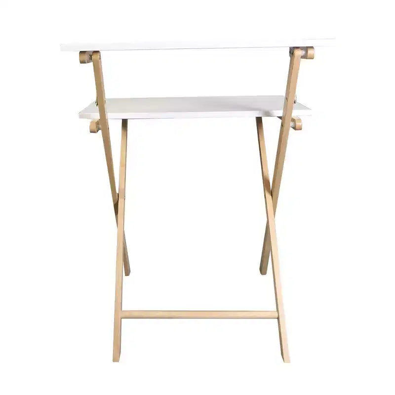 Bureau portable pliable 2 niveaux en bois massif Blanc/Naturel - Flora Home
