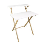 Bureau portable pliable 2 niveaux en bois massif Blanc/Naturel - Flora Home