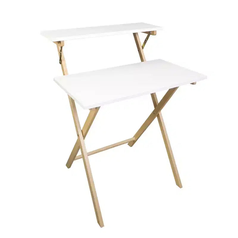 Bureau portable pliable 2 niveaux en bois massif Blanc/Naturel - Flora Home