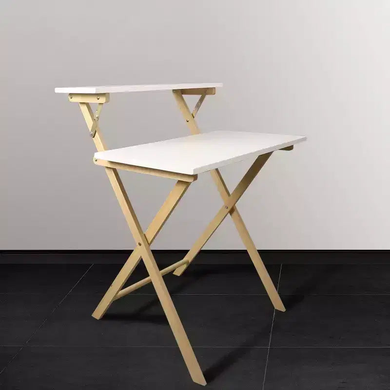 Bureau portable pliable 2 niveaux en bois massif Blanc/Naturel - Flora Home